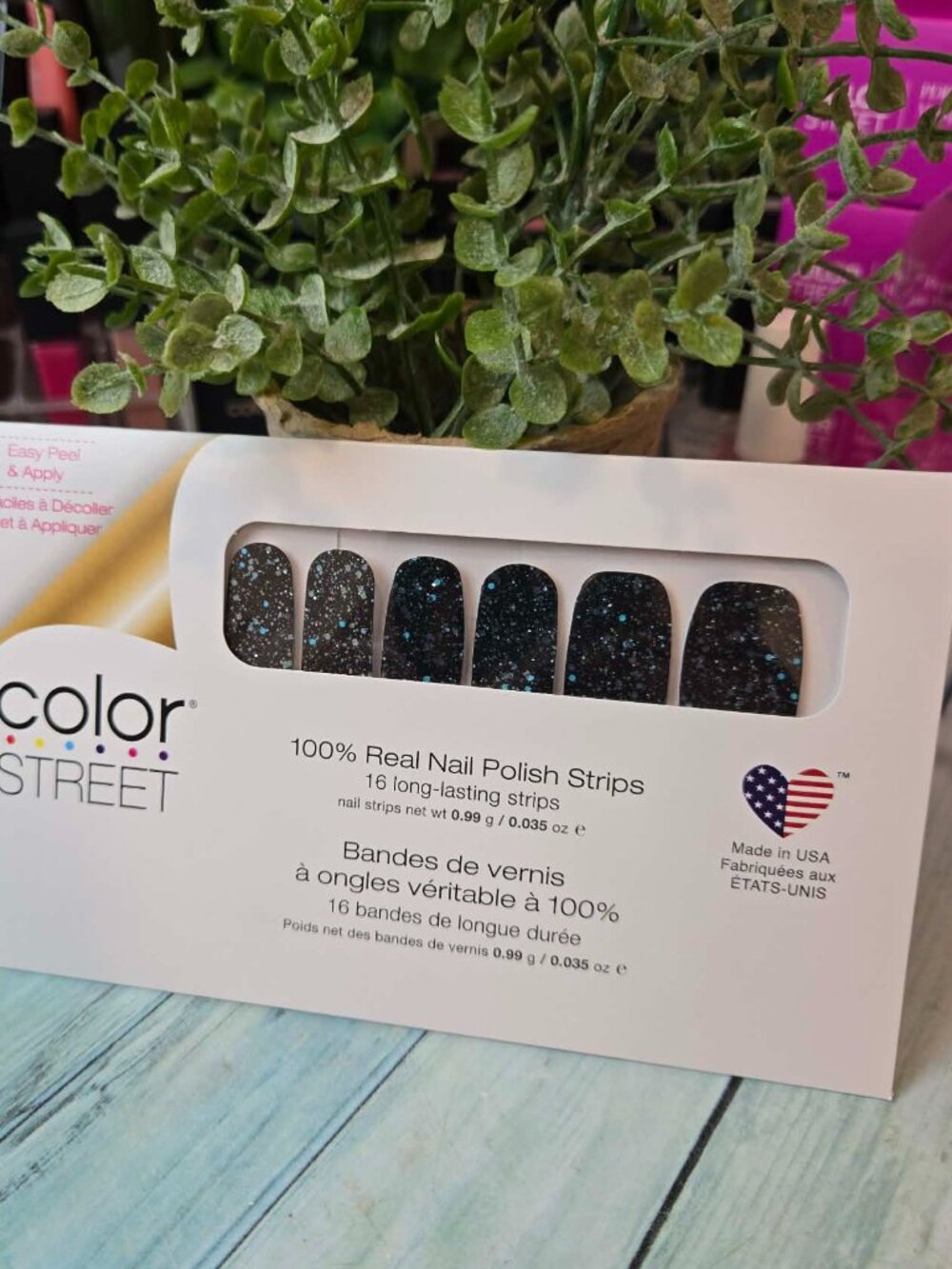 Color Street Black and Blue Glitter Press On Nails